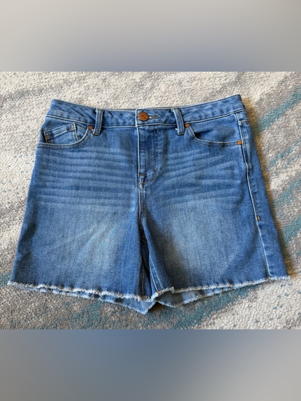 1822 Denim Size 6 Blue Frayed Hem High-Rise Denim Shorts